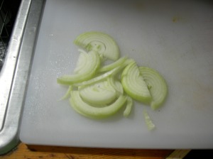 Sliced onions in half